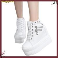ราคา รองเท้าผ้าใบสตรี ส้นสูงพิเศษแพลตฟอร์ม wedge heel ภายในเพิ่มความสูง สีขาวยกระดับลุค (50805419498)