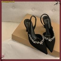 ราคา ฤดูร้อนรองเท้าแฟชั่นผู้หญิง ตกแต่ง Rhinestone รองเท้าส้นเข็ม3นิ้ว มี 3สี หัวแหลมรองเท้าแตะ ไซส์36 40 (49707863964)