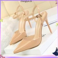 ราคา รองเท้าส้นสูง หัวแหลม แต่งสายรัดข้อเท้า ฉลุลาย สุดเซ็กซี่ (52258454209)