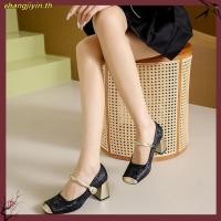 ราคา รองเท้าส้นสูงแมรี่เจนผู้หญิง สไตล์ใหม่ หนังแท้มุก (52207831856)
