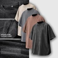 ราคา บาติกด้อย 240ก หนักผ้าฝ้ายเสื้อยืดผู้ชายแขนสั้นอเมริกันย้อนยุคสบายๆสีทึบรอบคอเสื้อยืดครึ่งแขน (40028642824)