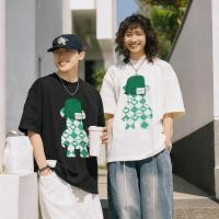 ราคา เสื้อยืดแขนสั้นหมีลายสก๊อตสีขาวสีเขียวถักฮู้ดตกแต่งการ์ตูนพิมพ์หลวมพอดีสวมใส่ทุกวันครึ่งแขน (53905901857)