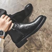 ราคา Mi Mid Top รองเท้าหนังรองเท้าผู้ชายฤดูใบไม้ผลิหนังแท้ซิปด้านข้างอินเทรนด์รองเท้าหนัง High Top เครื่องมือ Martin รองเท้า (50705450966)