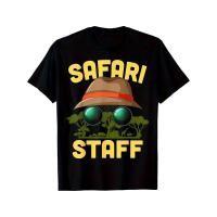 ราคา เสื้อยืดผ้าฝ้าย เสื้อยืดซาฟารีสำหรับชายและหญิง เสื้อซาฟารีแบบเงาพร้อมลายพิมพ์ SAFARI STAFF แขนสั้นสีดำ ธีมป่าซาฟ (53007298570)