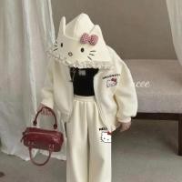 ราคา ชุดกันหนาวเด็กผู้หญิงลาย Hello Kitty เสื้อฮู้ดแขนยาวซิปหน้าและกางเกงขายาวแฟชั่น 2 ชิ้น (29792654873)
