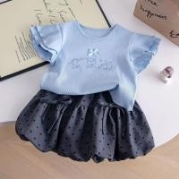 ราคา ชุดเซ็ตเด็กผู้หญิงเสื้อแขนสั้นแต่งระบาย กระโปรงลายจุดทรงบาน สไตล์เกาหลี แฟชั่นเด็กน่ารัก (49006755949)
