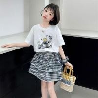ราคา ชุดเซ็ตเด็กผู้หญิง เสื้อยืดลายแมว กระโปรงลายสก็อตหลายชั้น สไตล์เกาหลี น่ารัก ใส่เที่ยว (56457458303)