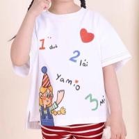 ราคา เสื้อยืดเด็กผู้หญิงแขนสั้นคอกลมลายการ์ตูน เสื้อโอเวอร์ไซซ์น่ารัก ใส่สบาย สไตล์เกาหลี (49607468370)