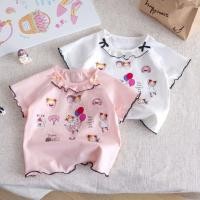 ราคา เสื้อยืดเด็กผู้หญิง แขนสั้น ลายการ์ตูนน่ารัก แต่งโบว์ คอระบาย เสื้อผ้าเด็กแฟชั่น (46106912468)