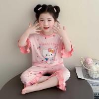 ราคา ชุดนอนเด็กผู้หญิงลายการ์ตูนHello Kitty กางเกงขากว้างผ้าบางเบา มีระบาย แฟชั่นหน้าร้อน (44958623790)