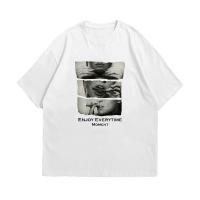 ราคา ผ้าฝ้าย 100 oversize unisex เนื้อผ้านุ่มระบายแขนสั้น T shirt สีดำและสีขาว เสื้อยืดทูโทน เสื้อยืดแขนสั้น (56758713201)