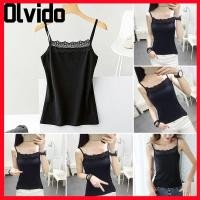 ราคา เสื้อกล้ามฤดูร้อน OLVIDO เสื้อสายเดี่ยวสายเดี่ยวสายสปาเก็ตตี้แบบบาง ลําลองพร้อมชุดชั้นในลูกไม้เสื้อกั๊กกีฬารัดตัวสําหรับผู้หญิง (49856554170)