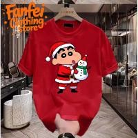 ราคา Merry Christmas T shirt สีแดง Oversize ทรงหลวม การ์ตูนผู้ชายแต่งตัวคริสต์มาส (48102827212)