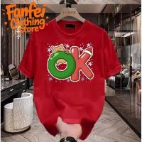 ราคา Merry Christmas T shirt สีแดง Oversize ทรงหลวม ตัวอักษร O K หิมะสีน้ำเงิน คาพิบาร่า ผู้ชาย (42627103987)