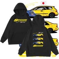 ราคา Honda Civic Spoon SportsEG EK ESI JDM Japan Car Automotive เสื้อฮู้ดแขนยาว ANYTEEเสื้อฮู้ดแขนยาวพิมพ์ลายรถสีดำเรียบง่ (53503490577)