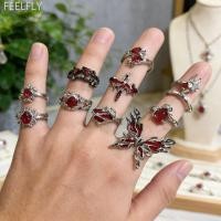 ราคา แหวนคริสตัลสีแดง 9 ชิ้น ออกแบบเหมือนผีเสื้อ สำหรับผู้หญิง เครื่องประดับสไตล์ยุค Y2K (49608382203)