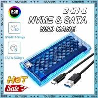 ราคา M 2 NVME NGFF Dual Protocol SSD Enclosure ฮาร์ดไดรฟ์โปร่งใสกรณี USB3 2 Type C RGB Light 10Gbps Enclosure SATA SSD อะแดปเตอร์ (52858774558)