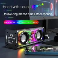 ราคา Youyue V8 โปร่งใส Mecha สไตล์ลําโพงบลูทูธ 5 0 ไร้สาย Double Bass ไดอะแฟรมซับวูฟเฟอร์เพลง TWS RGB Light Mini Party ลําโพง (26127967178)