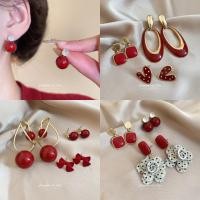 ราคา DREW 6 ชิ้นผู้หญิงต่างหูวินเทจสีแดงชุดสแควร์ หัวใจ Polka Dot Bow Rhinestone Dangle Drop ต่างหูแฟชั่นทุกวันอุปกรณ์เสริม (57302614436)