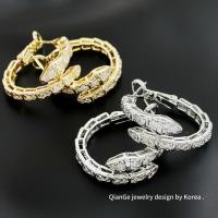 ราคา ต่างหู ทองแดงชุบ 18K ทองแท้เพชรเต็มเพทายต่างหูห่วงรูปงูสุภาพสตรีเครื่องประดับ (57006975616)