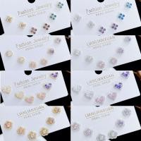 ราคา ต่างหู ทองแดงชุบทองแท้ไมโครฝังเพทายเพชรที่มีสีสันสามคู่ต่างหูสุภาพสตรีเครื่องประดับ (55307394210)