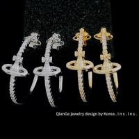 ราคา ต่างหู ทองแดงชุบ 18K ทองแท้เพชร เรียงราย Planet ต่างหูครึ่งวงกลมเครื่องประดับสุภาพสตรี (48456974181)