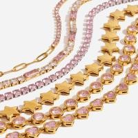 ราคา สร้อยข้อมือเหล็กไทเทเนียมชุบทองแท้ ออกแบบหัวใจและลายเพทาย สวมได้หลายเส้น เครื่องประดับสตรีหรูหรา (47455815554)