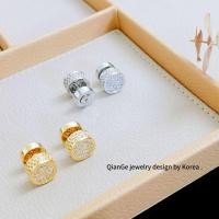 ราคา ต่างหูชุบ 18K Gold Micro Inlaid Zircon Full Diamond Round ต่างหูเครื่องประดับสุภาพสตรี (42279873344)