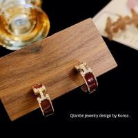 ราคา ต่างหู ทองแดงชุบ 18K ทองแท้ Retro หยดเคลือบ Burgundy เพชรตัวอักษร C Ring ต่างหูสุภาพสตรีเครื่องประดับ (42479137829)