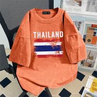 ราคา Top basic เสื้อยืดลายธงชาติไทย พิมพ์ลาย CHANGTHAI เสื้อสีดํา วินเทจอเมริกัน ผ้าฝ้ายนม โคตรนุ่ม ผู้ชายผู้หญิงOVERSIZE (42869663278)