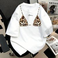 ราคา Top basic เสื้อคนอ้วนoversizeผ้าCOTTON ใส่สบายสไตล์ลำลอง Leopard print bra เกาหลีสไตล์ เสื้อยืดผู้หญิงunisex COD (55004333162)