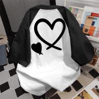 ราคา Top basic เสื้อทูโทน เสื้อยืด oversize สาวอวบ น่ารักมาก สไตล์เกาหลี ผ้าคอตตอน100 ใส่สบาย ลาย Love (51155988657)