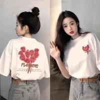 ราคา Top basic เชิ้ตขาว เสื้อเกาหลี ผู้หญิง T shirt ROSE FLOWER พิมพ์ลาย ผ้าฝ้ายนม โคตรนุ่ม OVERSIZE เสื้อคอกลม (29887630036)