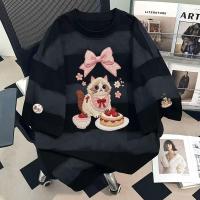 ราคา Top basic เสื้อยืดแขนสั้นลายทางบาติกสไตล์เรโทรอเมริกันทรงหลวมรุ่นใหม่ปี 2026 สำหรับฤดูร้อน Cake Cat เสื้อยืดผู้หญิง (57106963843)