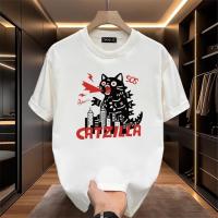 ราคา Top basic เสื้อฟอกดำ เสื้อยืด oversize cotton ไม่ต้องรีด แฟชั่น แนวสตรีท ไม่จำกัดเพศ CATZILLA cat 3xl (56153511763)