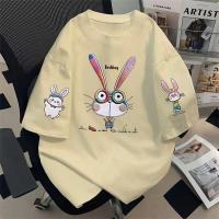 ราคา Top basic เสื้อคนอ้วนoversizeผ้าCOTTON ใส่สบายสไตล์ลำลอง Bmbkag Rabbit เกาหลีสไตล์ เสื้อยืดผู้หญิงunisex COD (55054598705)