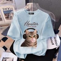 ราคา Top basic เสื้อน่ารักoversize ผ้าCotton เสื้อแฟชั่น Headphone Cat เกาหลีสไตล์OVERSIZE เสื้อยืดผู้หญิง COD (54000928359)