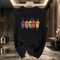ราคา Top basic เสื้อแขนกุด สตรีทแฟชั่น oversize หลวม แนวสตรีท vest top สกรีนลาย Colored drinks แขนกุด COD (53557160297)