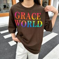 ราคา Top basic เสื้อยืดคอกลมoversize ผ้าฝ้าย แนวสตรีท ไม่ต้องรีดผ้า สวมใส่สบาย ผ้านิ่ม ลาย GRACE WORLD (44507220866)