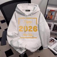 ราคา Top basic แดงเสื้อสาวอวบ 2026ฮู้ดแขนยาว พิมพ์ลาย Happy new year7 เสื้อปีใหมเสื้อฮู้ด OVERSIZEเนื้อผ้าหนานิ่ม COD (42527740848)
