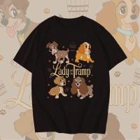 ราคา Top basic สไตล์เกาหลี เสื้อยืดผู้หญิง LADY TRAMP DOG พิมพ์ลาย ผ้าฝ้ายนม OVERSIZEเสื่อแฟชั่น (28730354838)