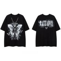 ราคา TOPสไตล์อเมริกันวินเทจ พิมพ์ผีเสื้อ เสื้อยืดโอเวอร์ไซส์ PATTABON ผ้าผ้าไหมนม ยืดหยุ่น ไม่ต้องรีด unisex (27917707178)