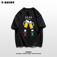 ราคา Top basic พิมพ์เบียร์ เสื้อแฟชั่น beer พิมพ์ลาย ผ้าฝ้ายนม เสื้อสีดํา เสื้อยืดแขนสั้น คอกลม S 4XL (26054836465)