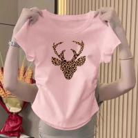 ราคา Top basic เสื้อ baby tee crop top ทรงสวย ใส่แล้วพรางหุ่น ผ้าCOTTON โคตรนุ่ม ผู้หญิง Leopard deer (25995128754)