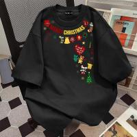 ราคา Top basic เสื้อแฟชั่น oversizeผ้าCOTTON คอกลม เสื้อคอกลม พิมพ์ลาย Merry Christmas สไตล์ลำลอง ใส่สบาย S 3XL (57453370982)