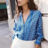 ราคา Zara เสื้อเชิ้ตคอวี ผ้าลินินผสมผ้าฝ้าย งานปักทั้งตัว (40479507733)
