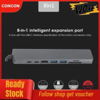 ราคา Concon Concon USB C Hub 8 in 1 แล็ปท็อป Docking Station อลูมิเนียม Multiport อะแดปเตอร์ USB3 0 RJ45 หญิงพอร์ตชาย SD TF Card Reader (50202992437)