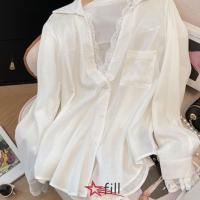 ราคา เสื้อลูกไม้ผู้หญิง สไตล์ต้นฤดูใบไม้ผลิ ผ้าลูกไม้สีขาวหลวมๆ (54558089366)