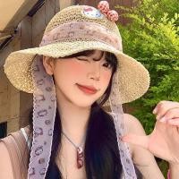 ราคา Cute Bow Kitty Cat Straw Hat Summer Seaside Vacation Sunshade Sun Protection Hat Big Brim Sun Hat DAMb (54208774841)