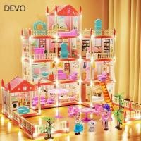ราคา DEVO Villa Princess Castle อาคารประกอบ Big Villas Dream DollHouse Castle พร้อมไฟ LED ประกอบของเล่นของขวัญวันเกิด DIY Miniatures Dollhouse (55357400596)